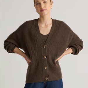 Quince Mongolian cashmere fisherman boxy cropped cardigan sweater - Brown